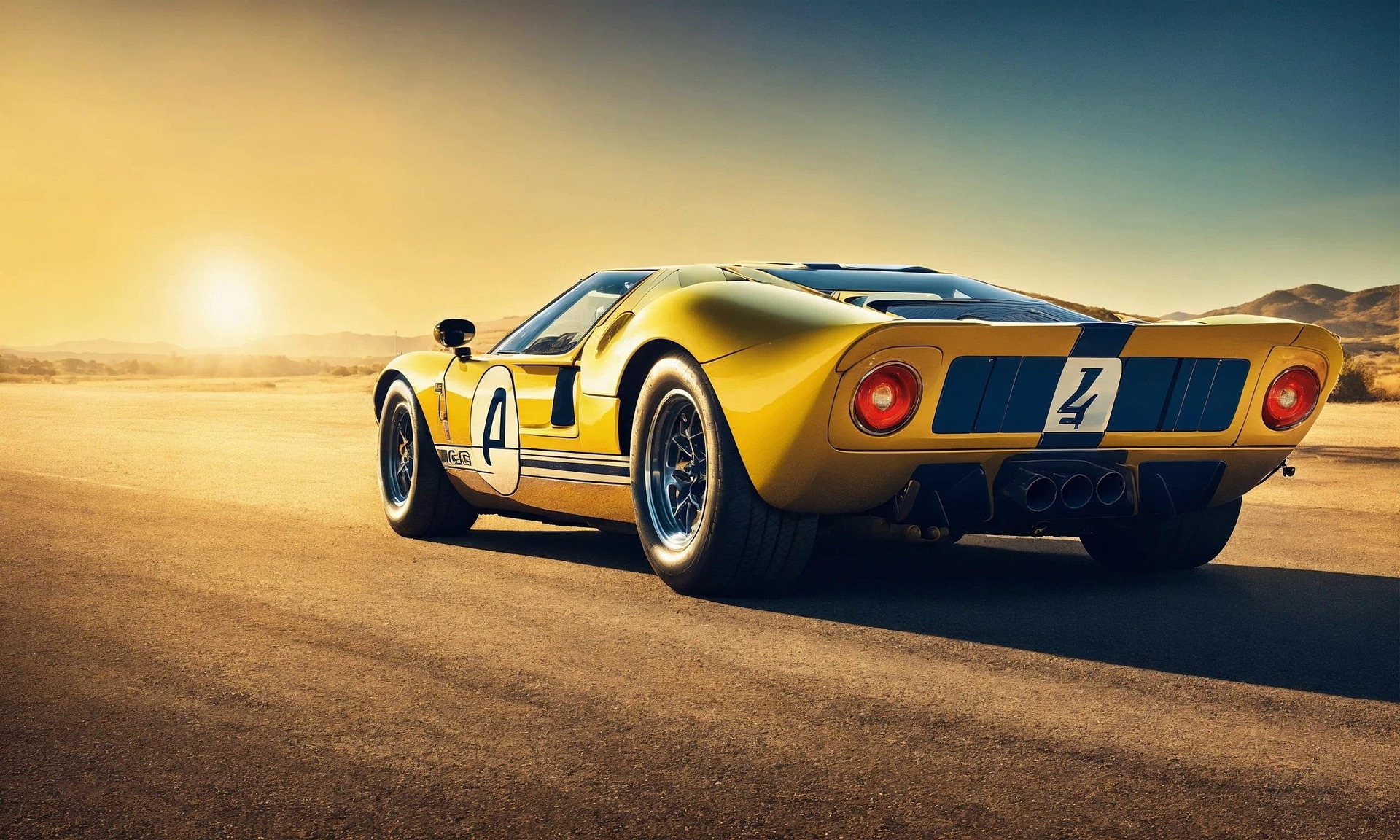 Yellow Ford GT at Sunset
